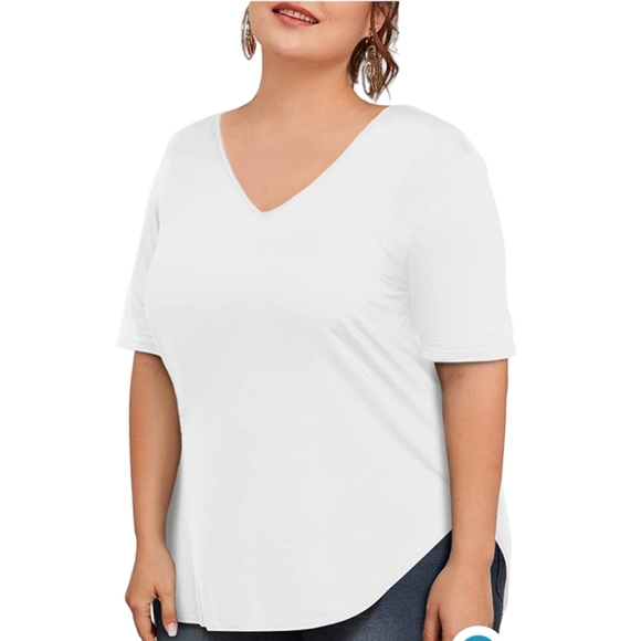 Women Plus Size V-Neck Short Sleeve T-Shirt XXL - Picture 2 of 9